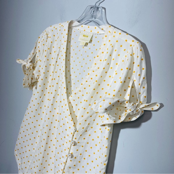 Anthropologie Maeve Louise Wrapped Blouse Size 0 Polka Dot Retro Puff Sleeve Top - Picture 9 of 15